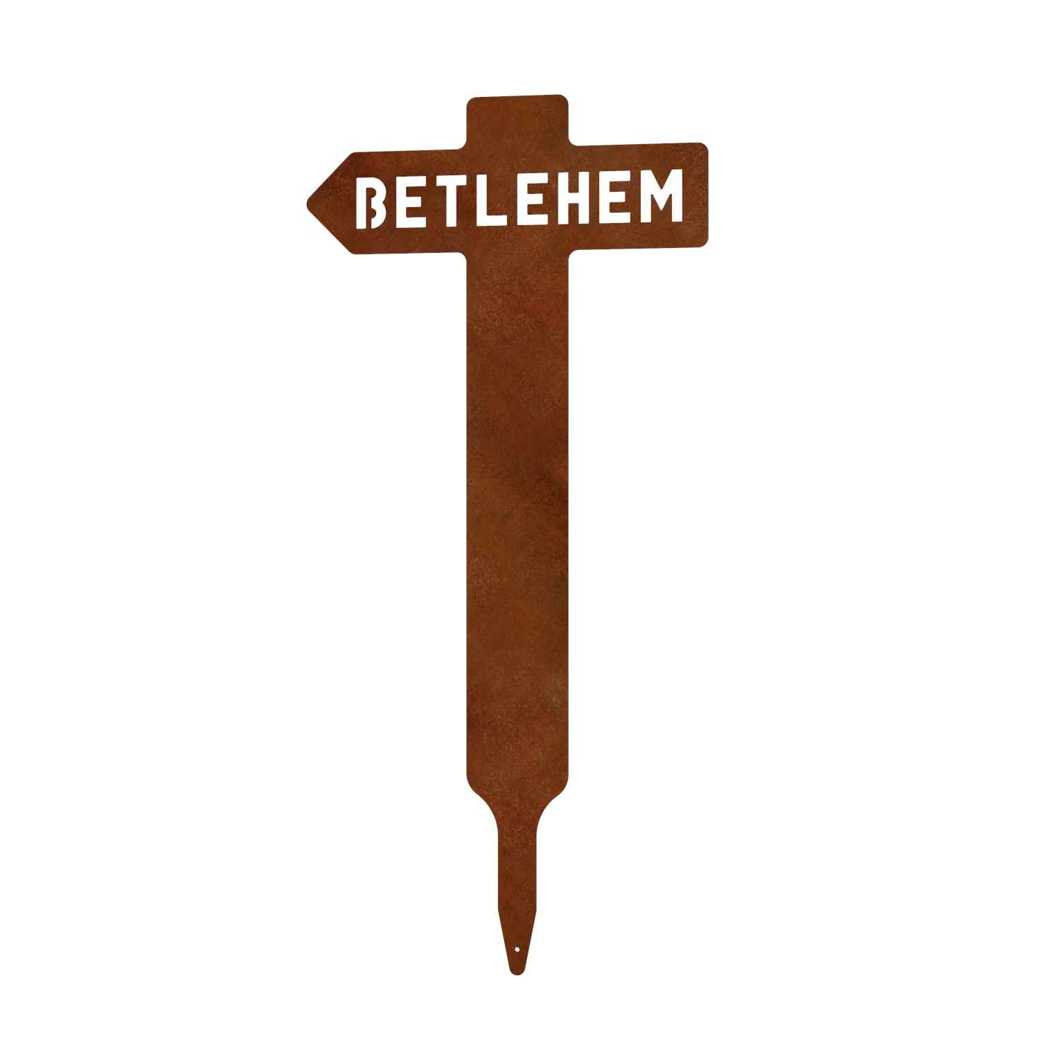 Gartenstecker Wegschild nach Bethlehem aus Cortenstahl, Höhe 85 cm