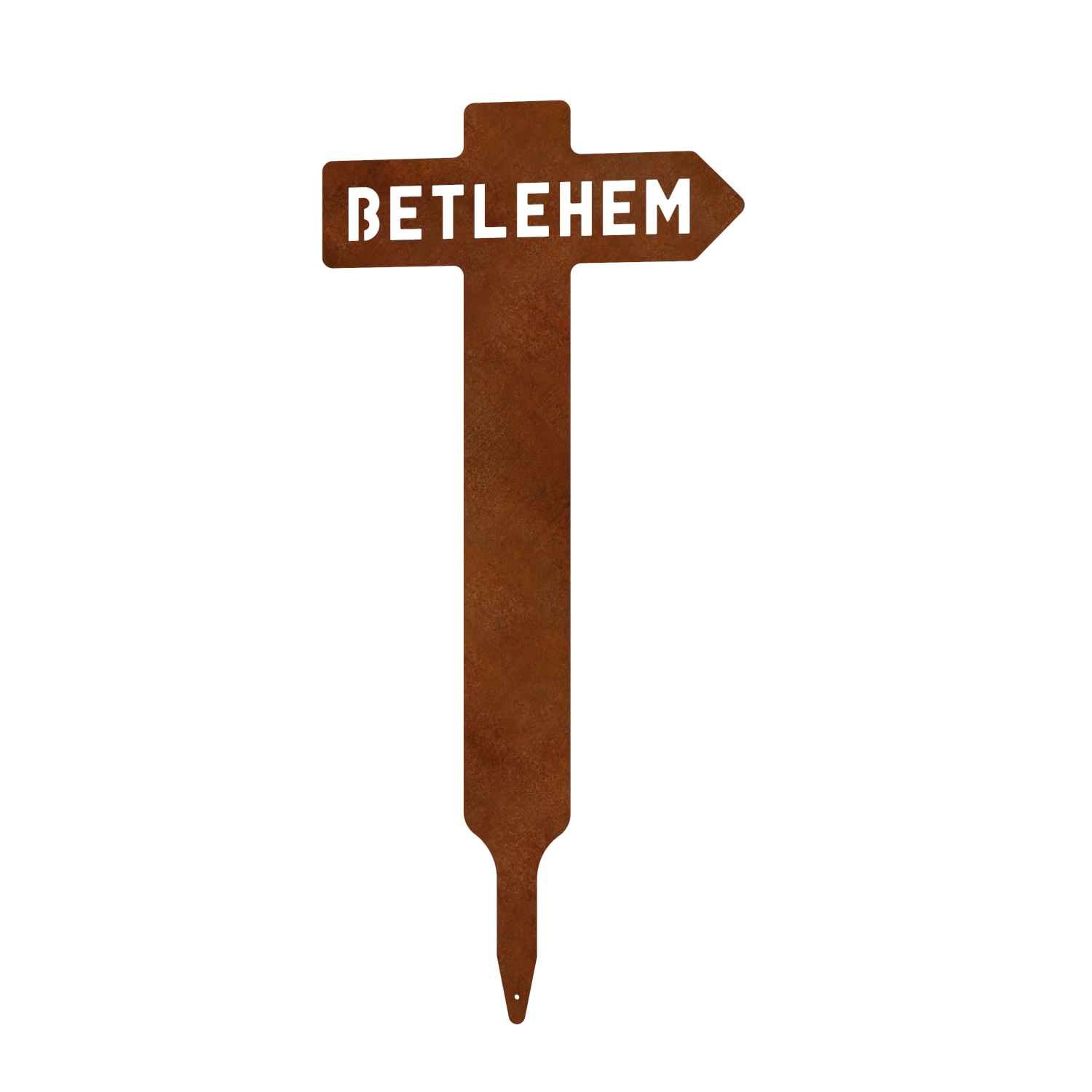 Gartenstecker Wegschild nach Bethlehem aus Cortenstahl, Höhe 85 cm