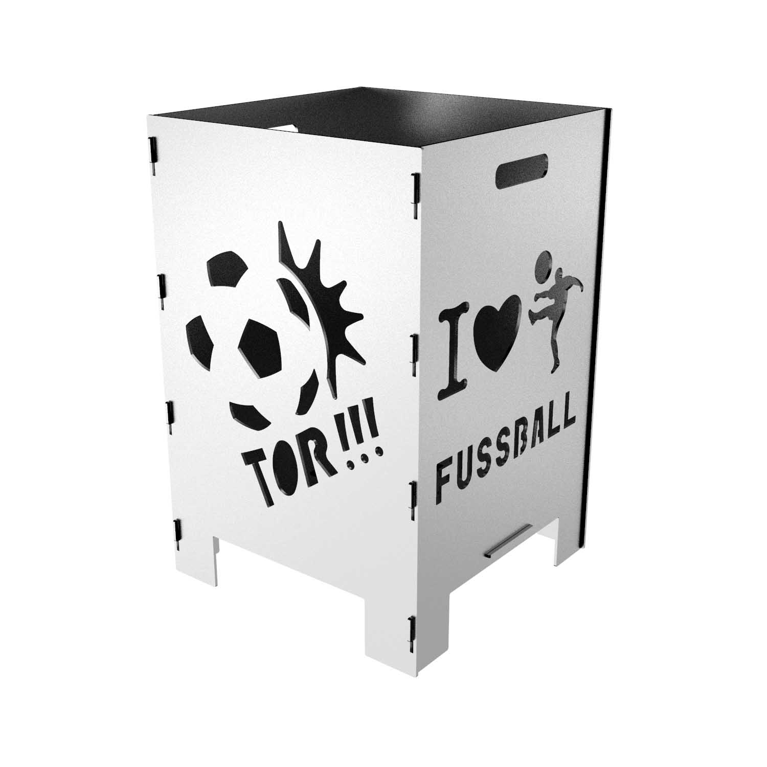 Feuerkorb aus Stahl, Motiv I LOVE FUSSBALL, 40 x 40 x 60 cm