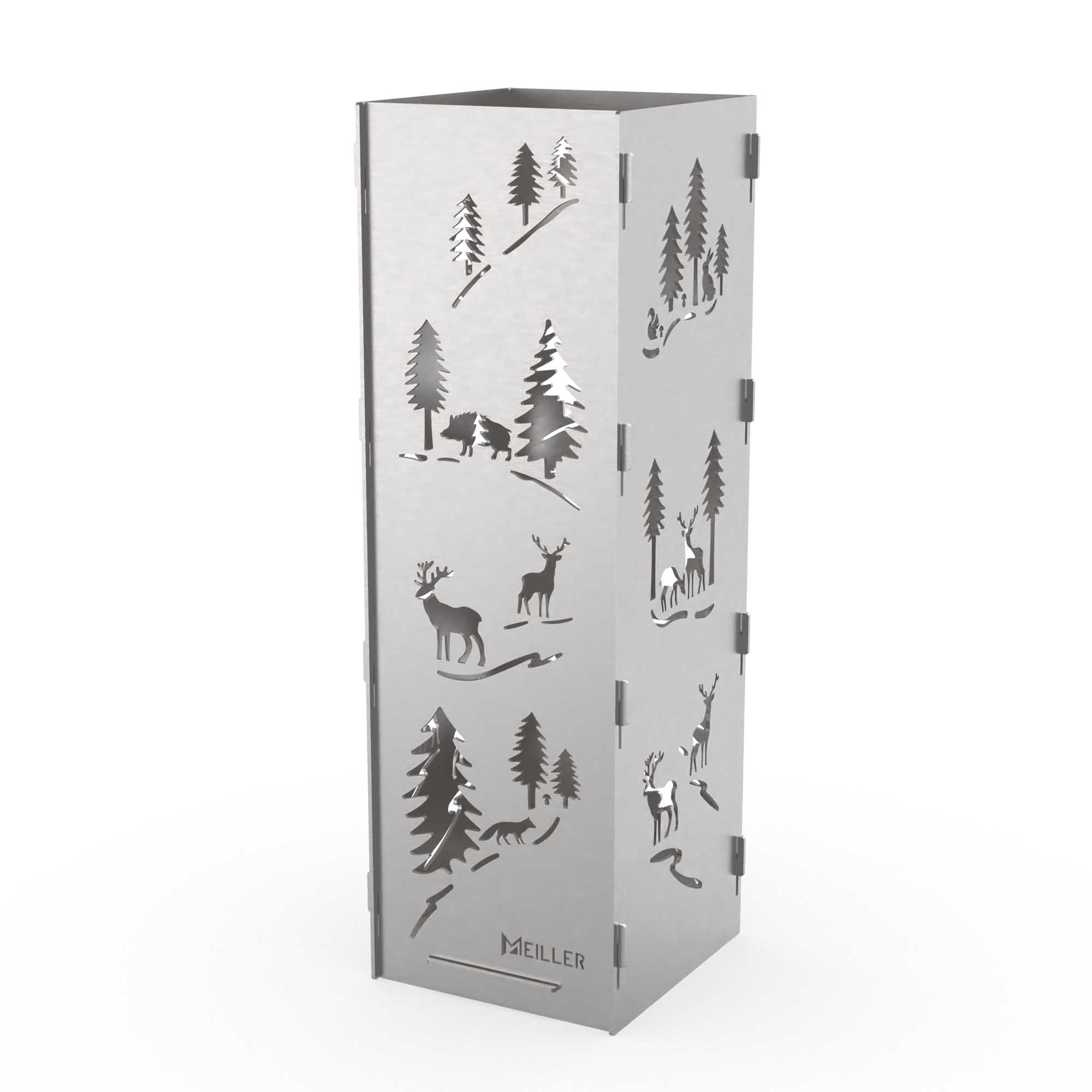 Dekosäule aus Edelstahl, Motiv Wald, 20 x 20 x 60 mm, steckbar