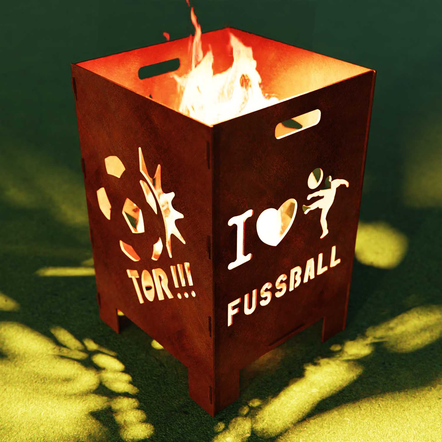 Feuerkorb aus Stahl, Motiv I LOVE FUSSBALL, 40 x 40 x 60 cm, Materialstärke 4 mm