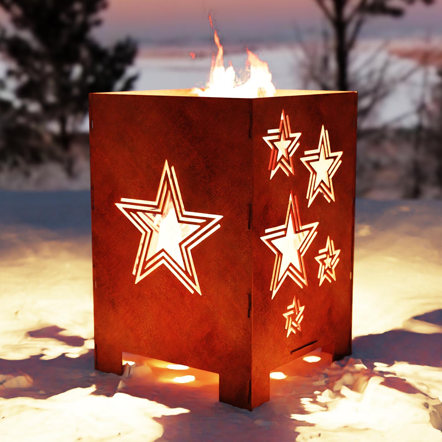 Feuerkorb aus Stahl, Motiv Sterne, 40 x 40 x 60 cm, Materialstärke 4 mm