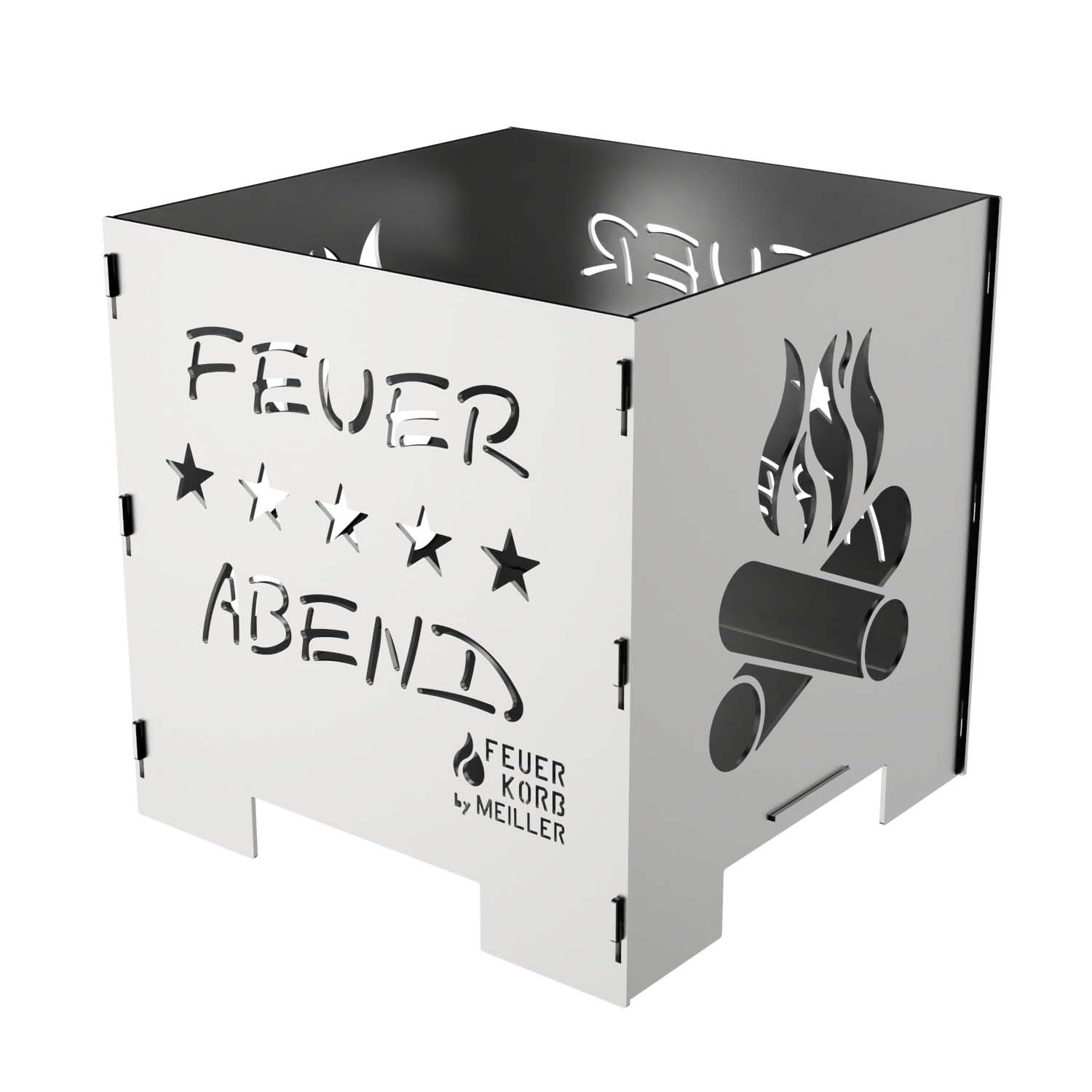 Feuerwürfel Feuerkorb aus Stahl, Motiv Feuerabend, 45 x 45 x 45 cm, Materialstärke 4 mm