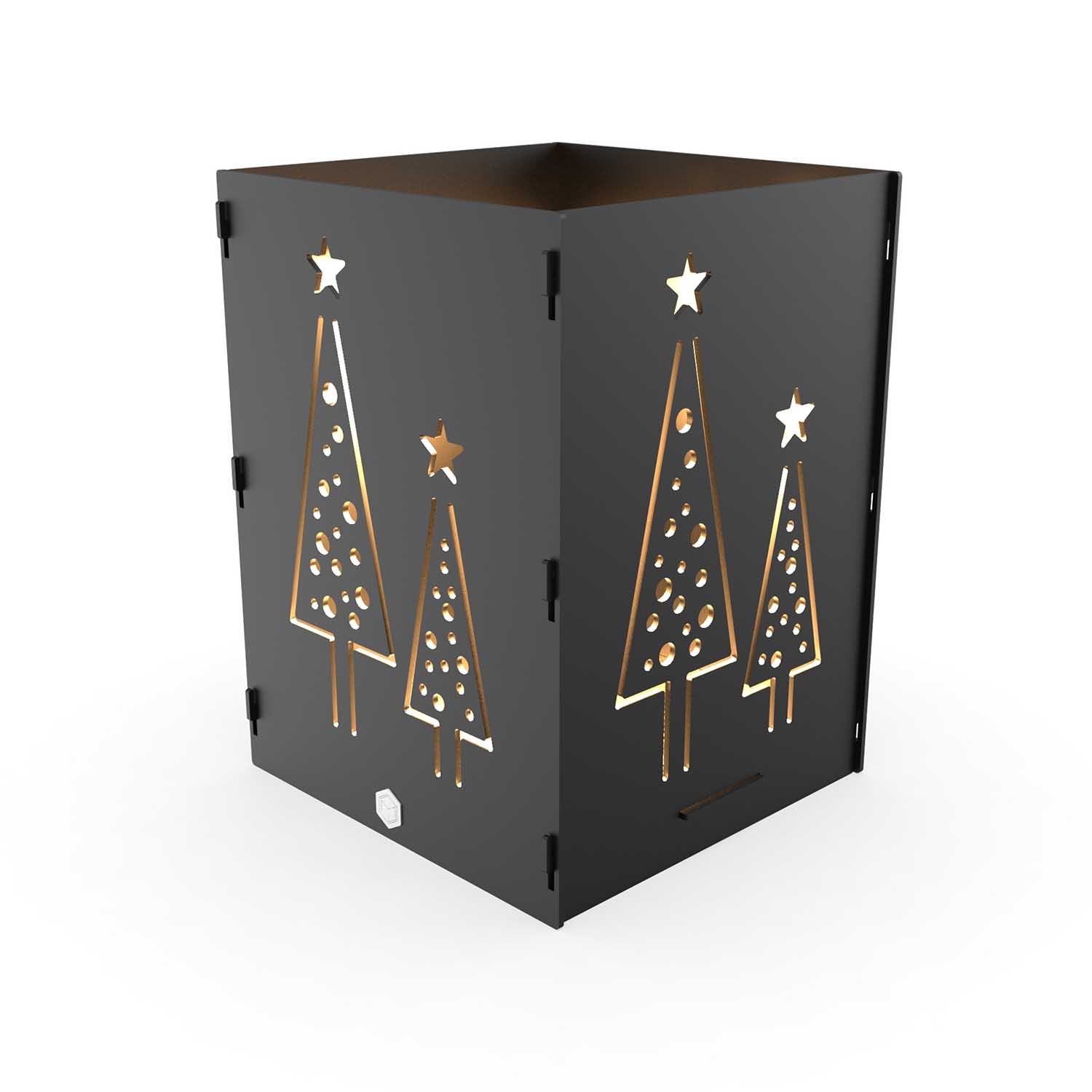 Windlicht Weihnachtsbäume aus Stahl, schwarz pulverbeschichtet, 15 x 15 x 20 cm