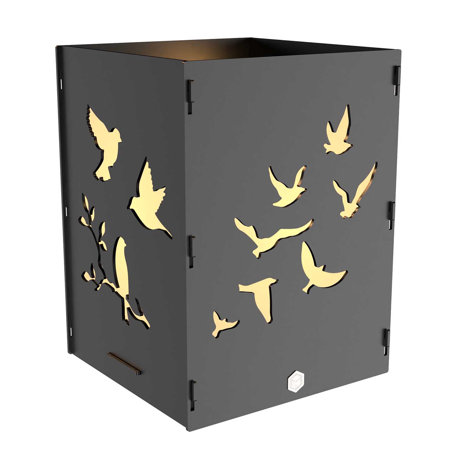 Windlicht Vögel aus Stahl, schwarz pulverbeschichtet, 15 x 15 x 20 cm