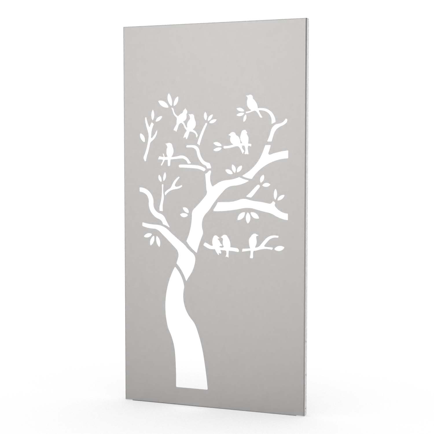 Sichtschutzwand aus Edelstahl, Motiv Baum II, 1050 x 2100 x 2 mm, 50 mm gekantet