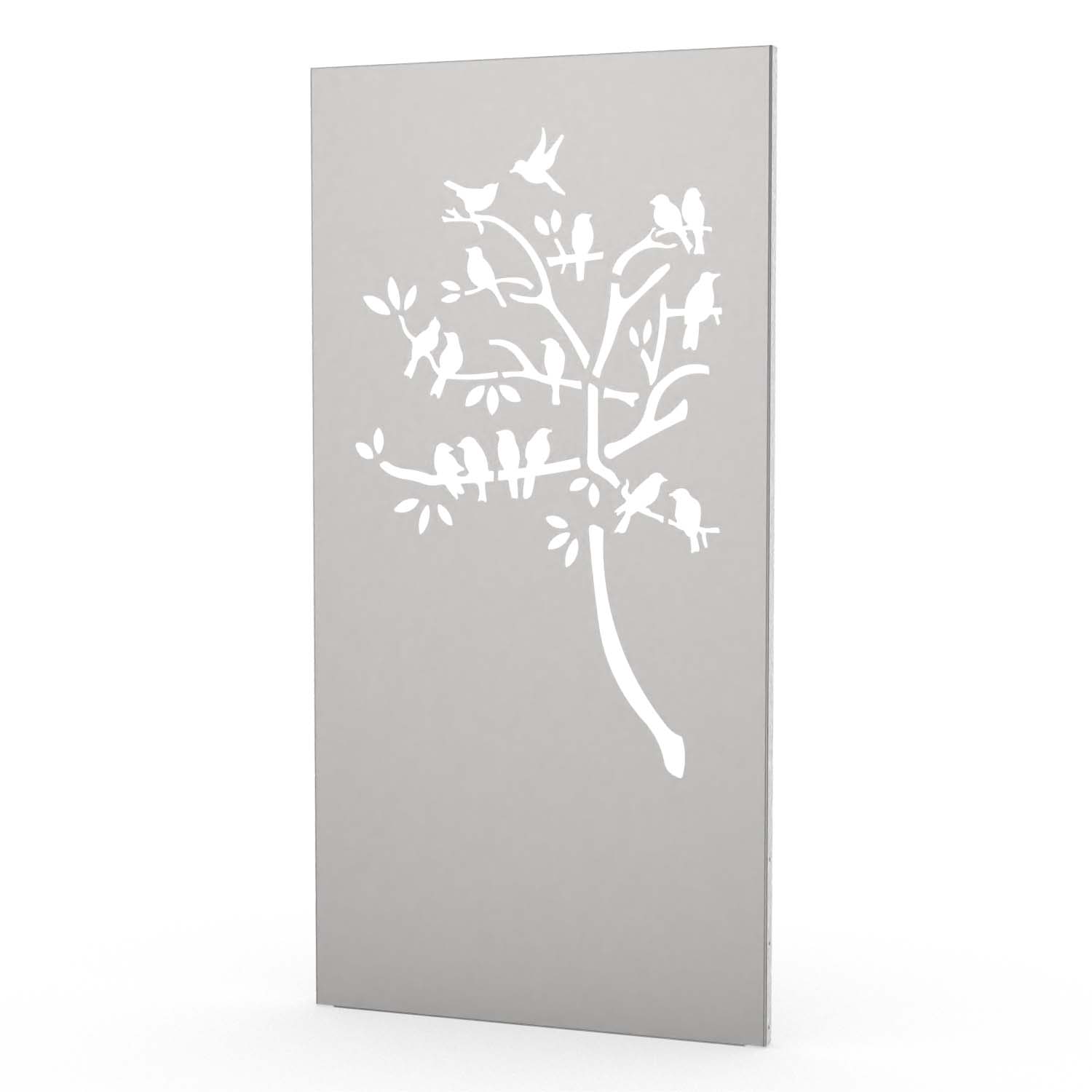 Sichtschutzwand aus Edelstahl, Motiv Baum IV, 1050 x 2100 x 2 mm, 50 mm gekantet