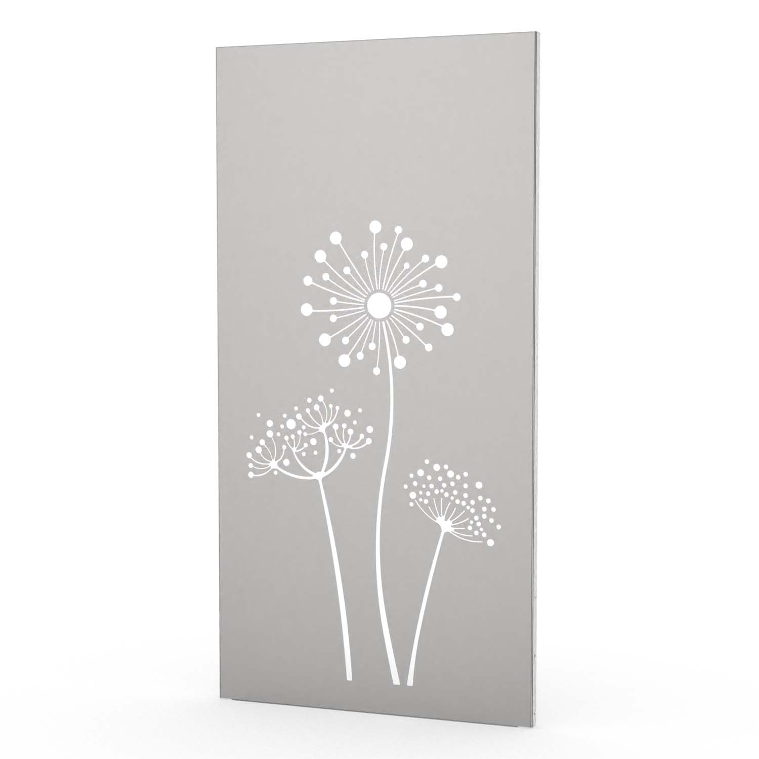 Sichtschutzwand aus Edelstahl, Motiv Allium V, 1050 x 2100 x 2 mm, 50 mm gekantet