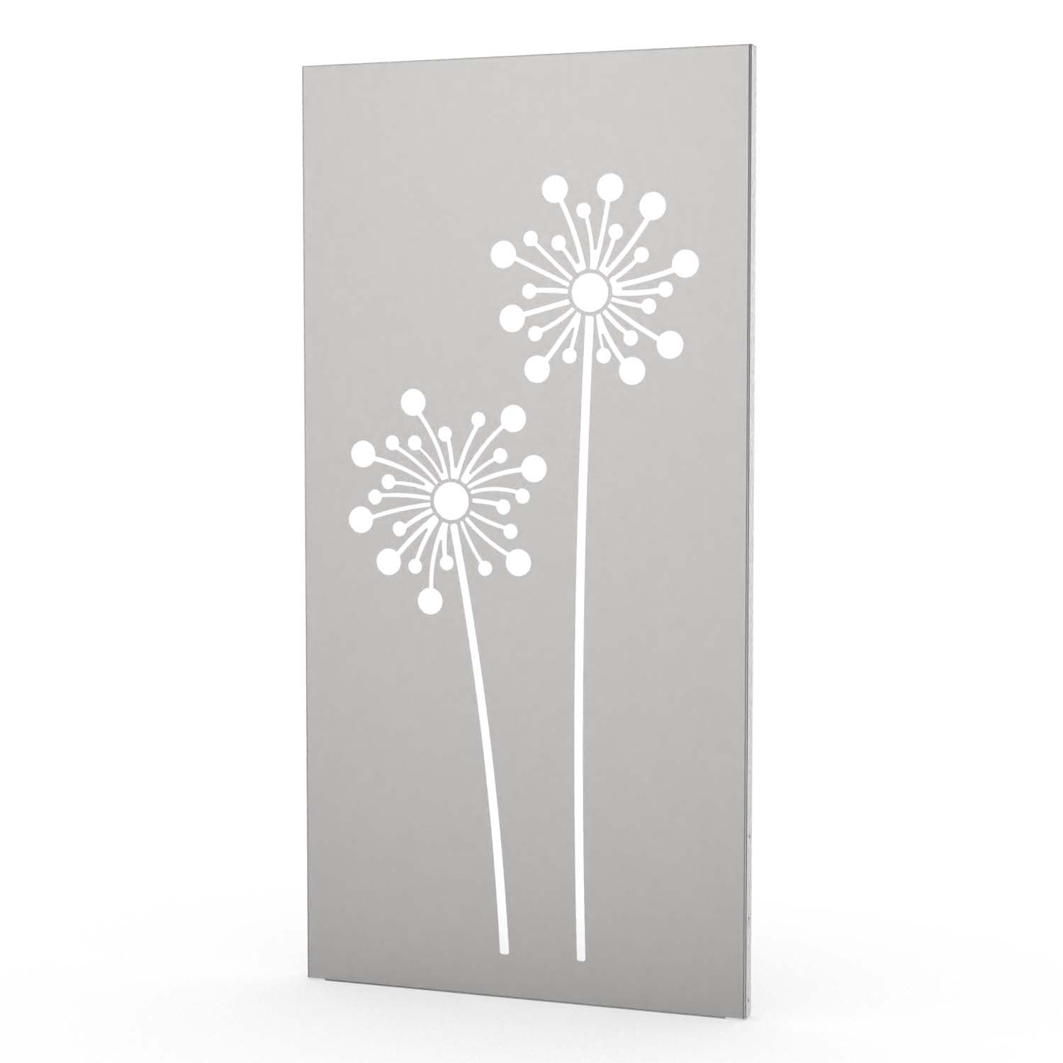 Sichtschutzwand aus Edelstahl, Motiv Allium VI, 1050 x 2100 x 2 mm, 50 mm gekantet