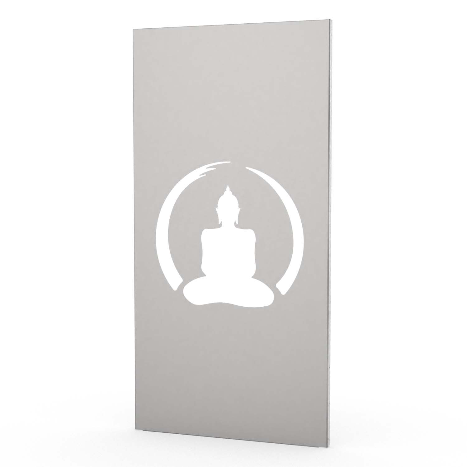 Sichtschutzwand aus Edelstahl, Motiv Buddha I, 1050 x 2100 x 2 mm, 50 mm gekantet