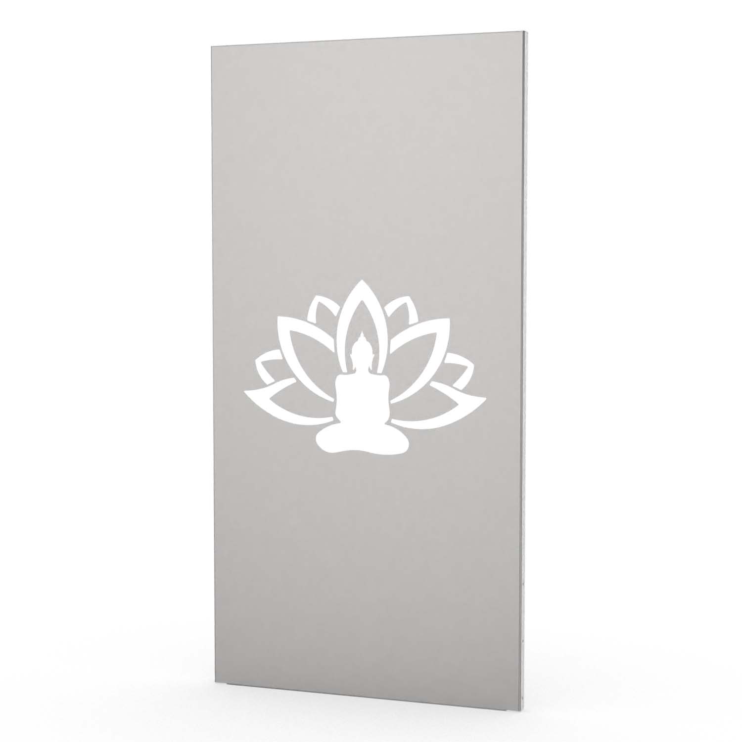 Sichtschutzwand aus Edelstahl, Motiv Buddha II, 1050 x 2100 x 2 mm, 50 mm gekantet