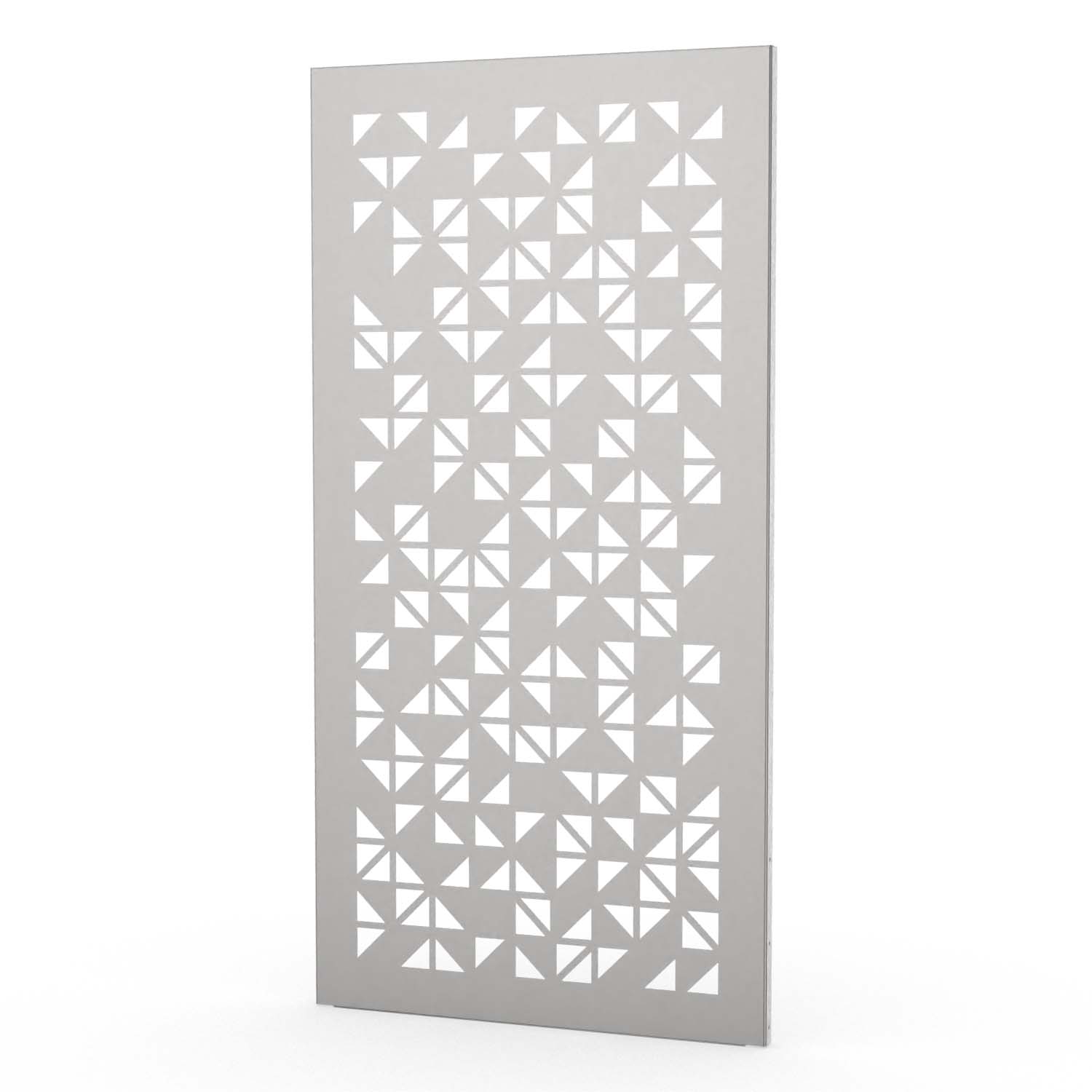 Sichtschutzwand aus Edelstahl, Motiv Dreiecke X, 1050 x 2100 x 2 mm, 50 mm gekantet