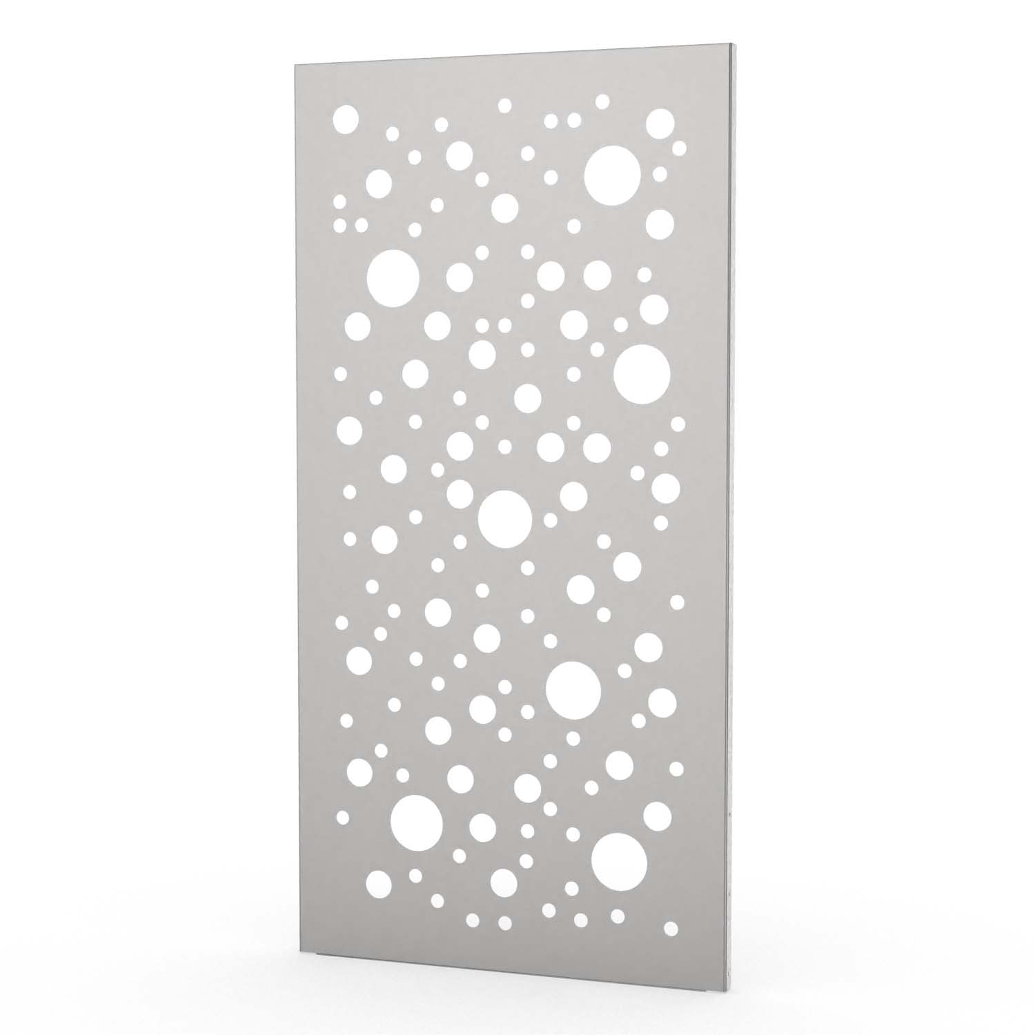 Sichtschutzwand aus Edelstahl, Motiv Kreise I, 1050 x 2100 x 2 mm, 50 mm gekantet