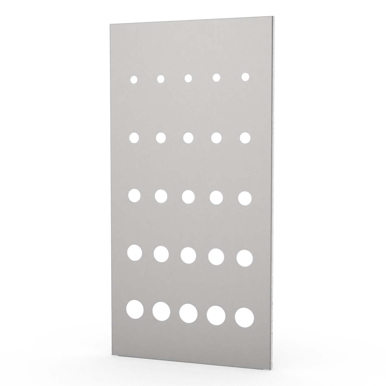 Sichtschutzwand aus Edelstahl, Motiv Kreise X, 1050 x 2100 x 2 mm, 50 mm gekantet