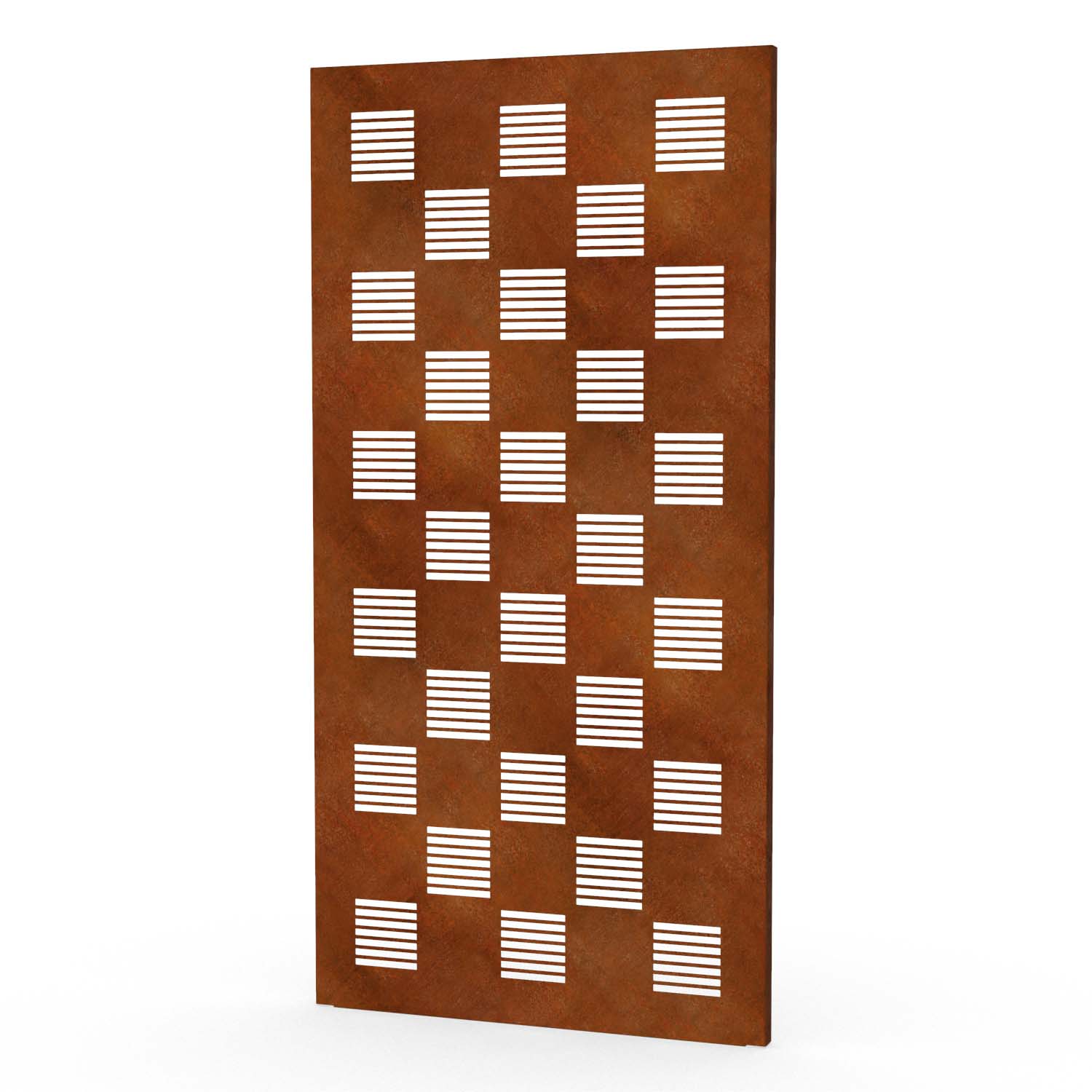 Sichtschutzwand aus Cortenstahl, Motiv Rechtecke XI, 1050 x 2100 x 2 mm, 50 mm gekantet