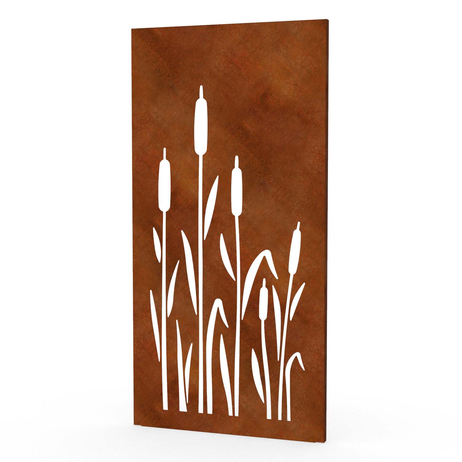 Sichtschutzwand aus Cortenstahl, Motiv Schilf III, 1050 x 2100 x 2 mm, 50 mm gekantet