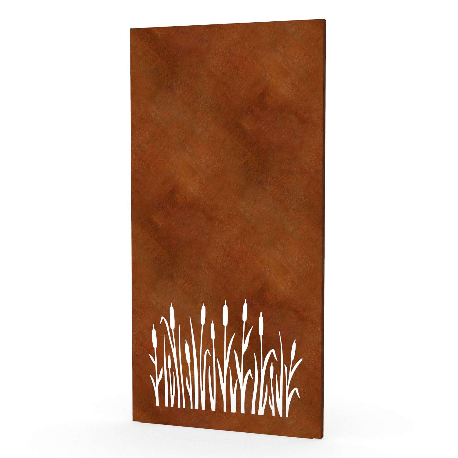 Sichtschutzwand aus Cortenstahl, Motiv Schilf IV, 1050 x 2100 x 2 mm, 50 mm gekantet